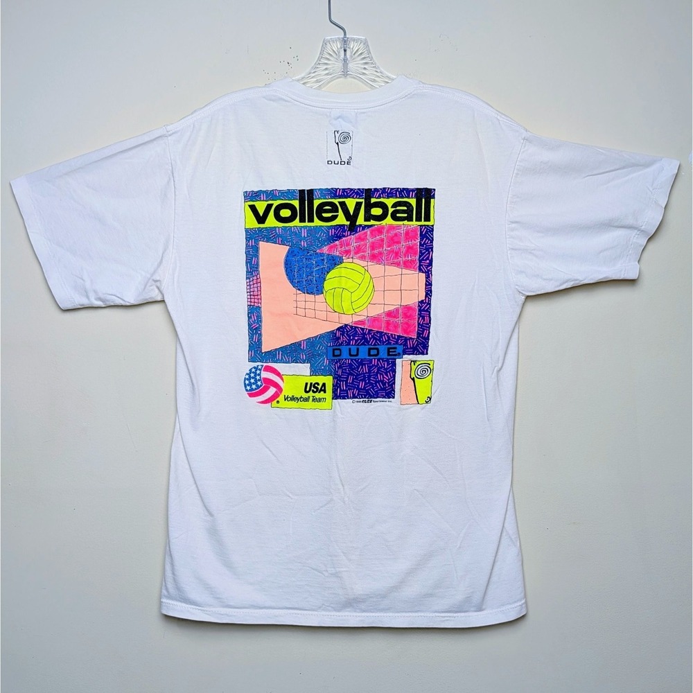 Vintage Dude Volleyball USA Neon 80s Single Stitch Shirt Size Medium